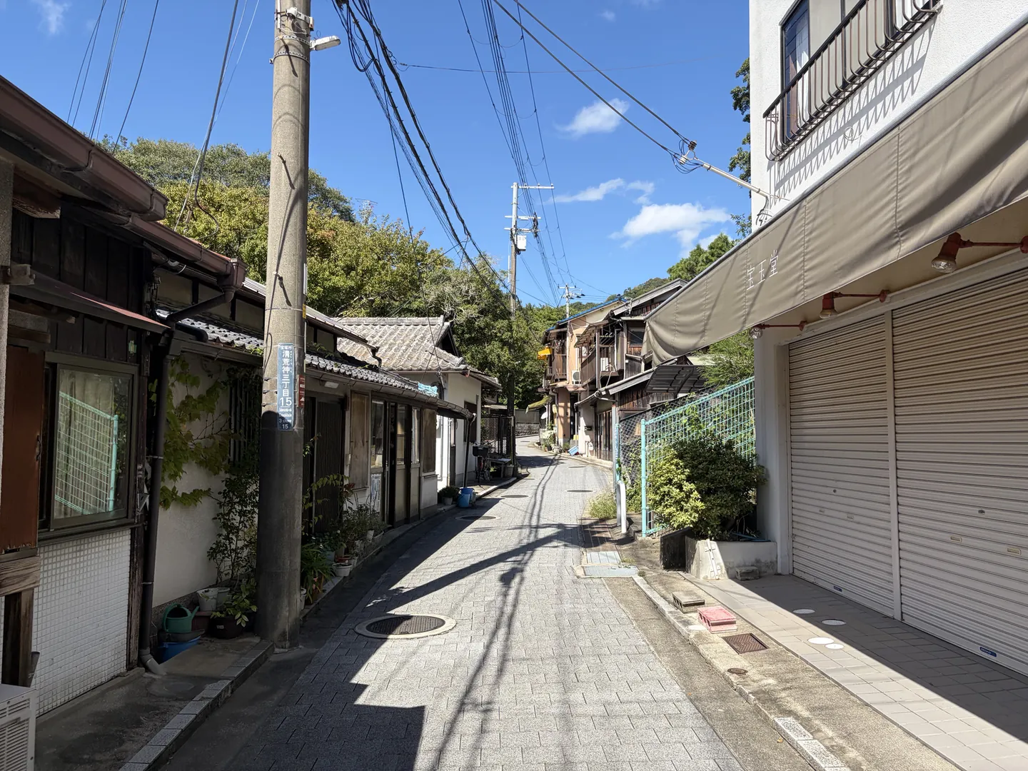住宅や店舗が並ぶ参道